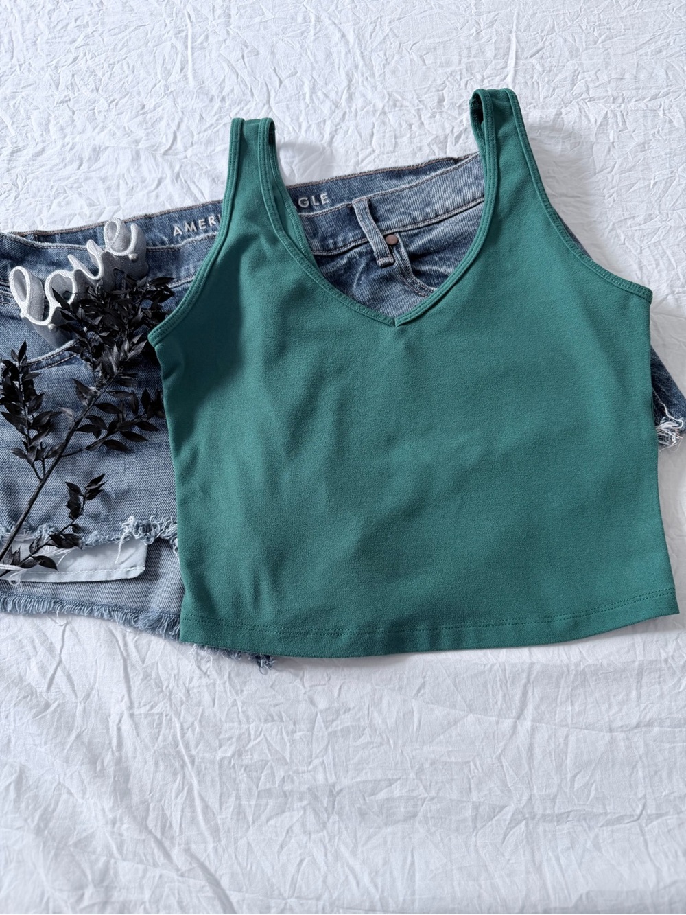 Hollister V-Neck Crop Tank Top - Teal Green
